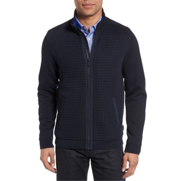 Ted Baker Dark Navy Black Zip-Up Cardigan Sweater Ribbed Pockets Ted 1 US XS